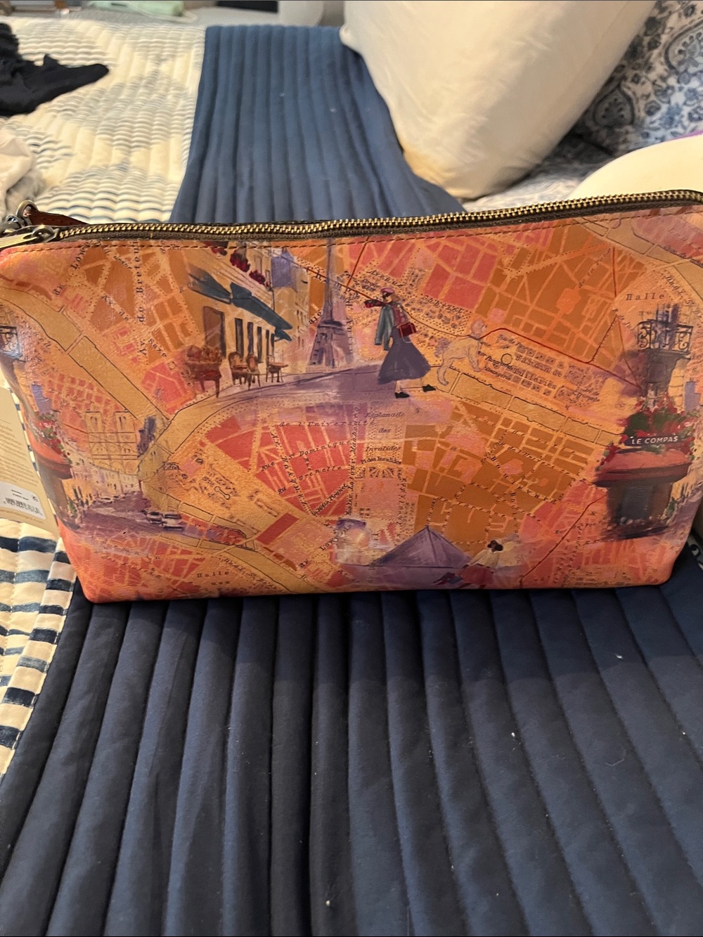 Patricia Nash Orange Paris Map Print Zip Pouch
